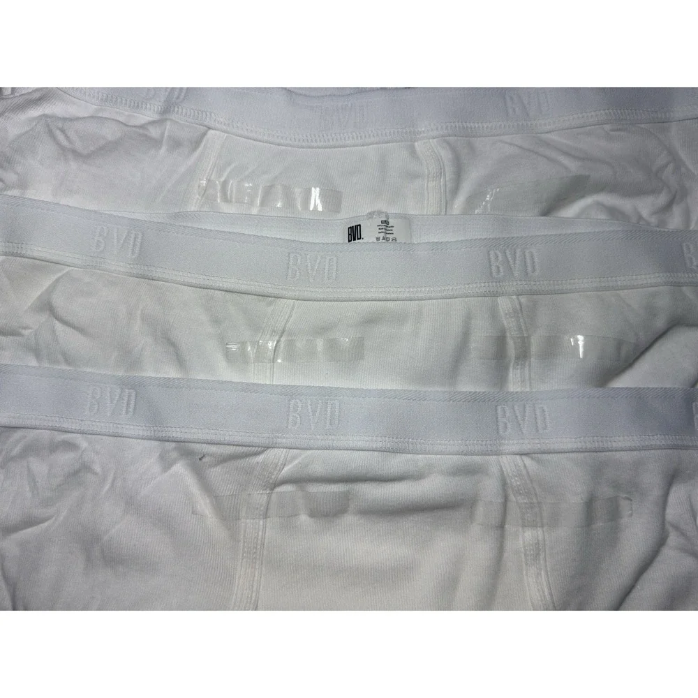 3 Vtg BVD White‎ Briefs Underwear XL Logo Cotton Tighties Whiteys Discontinued
